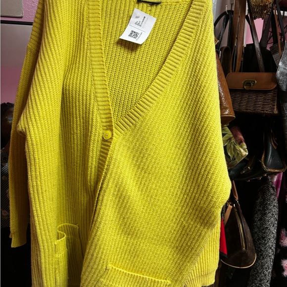 Women's Yellow Cardigan Sweater - Picture 3 of 4